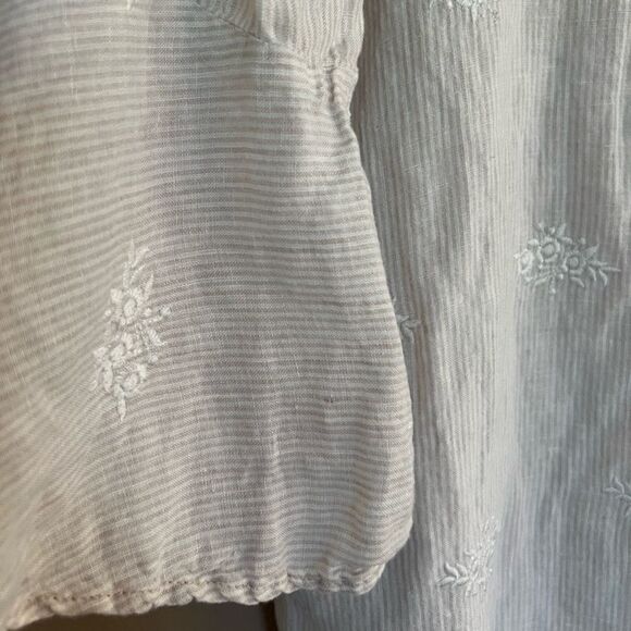 Antibes Blanc 100% Linen Striped Embroidered Top - Picture 6 of 6